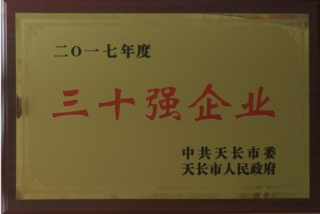 热烈祝贺荣获2017年度天长市三十强企业
